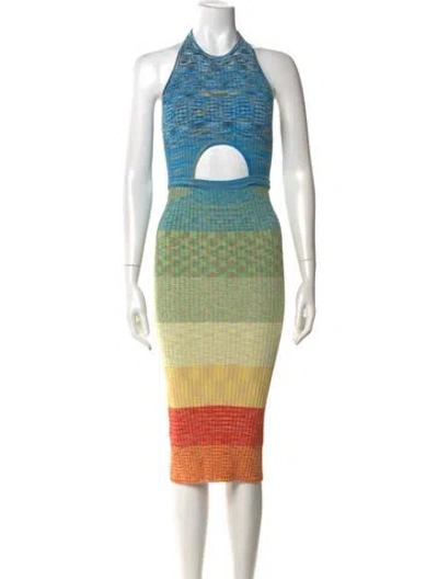 Pre-owned Staud Striped Midi Length Dress In Blue