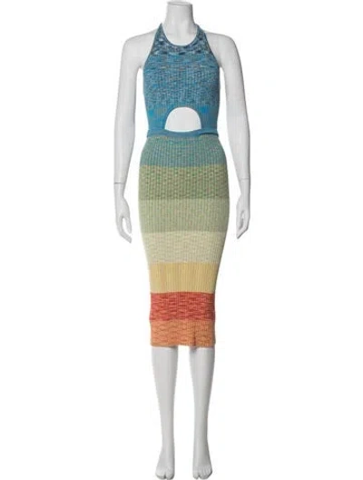Pre-owned Staud Striped Midi Length Dress In Blue