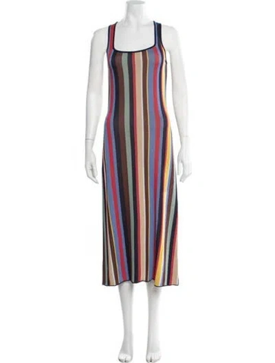 Pre-owned Staud Striped Midi Length Dress In Blue