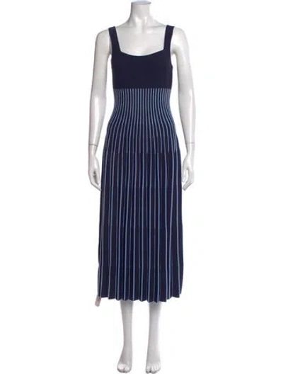 Pre-owned Staud Striped Midi Length Dress In Blue