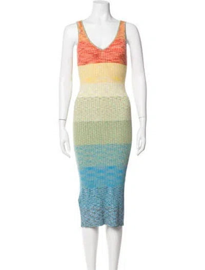 Pre-owned Staud Striped Midi Length Dress In Blue