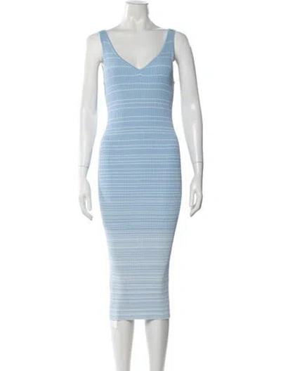 Pre-owned Staud Striped Midi Length Dress In Blue