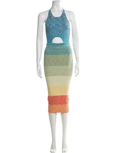 Pre-owned Staud Striped Midi Length Dress In Blue