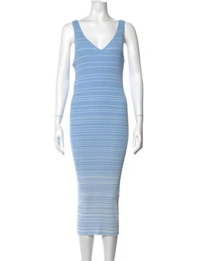 Pre-owned Staud Striped Midi Length Dress In Blue