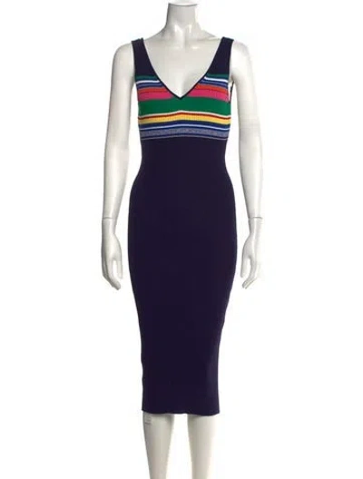 Pre-owned Staud Striped Midi Length Dress In Blue