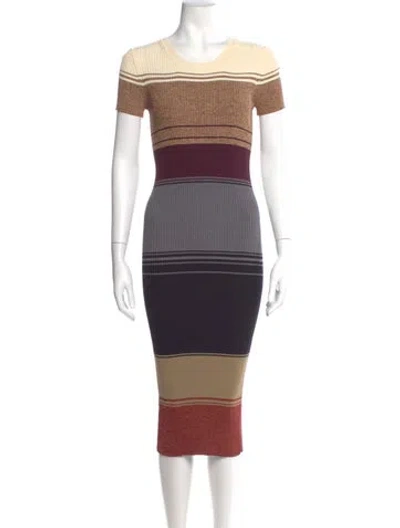 Pre-owned Staud Striped Midi Length Dress In Brown