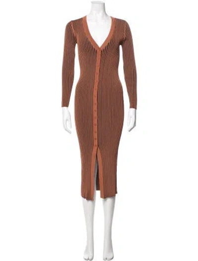 Pre-owned Staud Striped Midi Length Dress In Brown