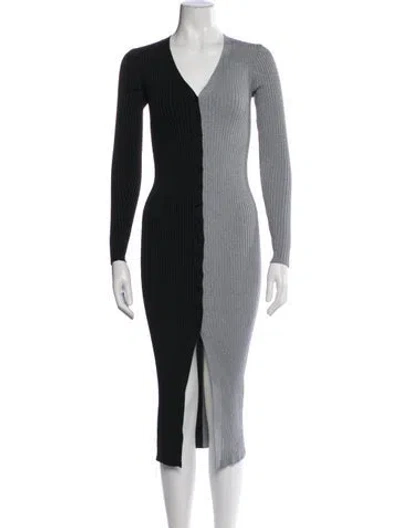 Pre-owned Staud Striped Midi Length Dress In Gray