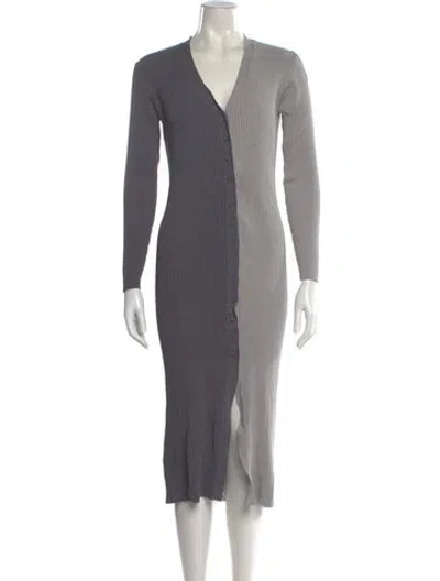 Pre-owned Staud Striped Midi Length Dress In Gray