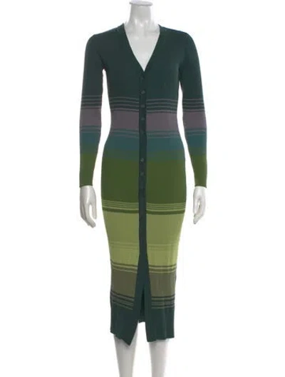 Pre-owned Staud Striped Midi Length Dress In Green