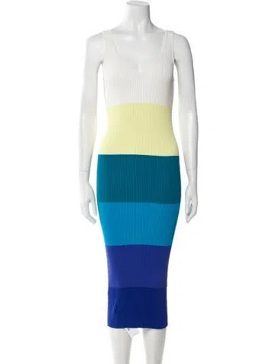 Pre-owned Staud Striped Midi Length Dress In Multi