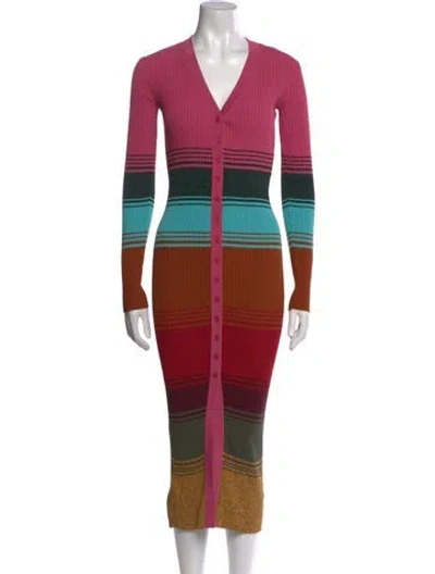 Pre-owned Staud Striped Midi Length Dress In Multi