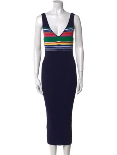 Pre-owned Staud Striped Midi Length Dress In Multi