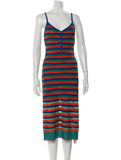 Pre-owned Staud Striped Midi Length Dress In Multi
