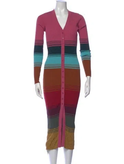Pre-owned Staud Striped Midi Length Dress In Multi