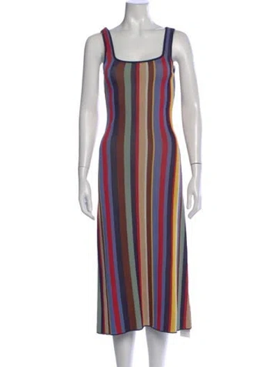 Pre-owned Staud Striped Midi Length Dress In Multi