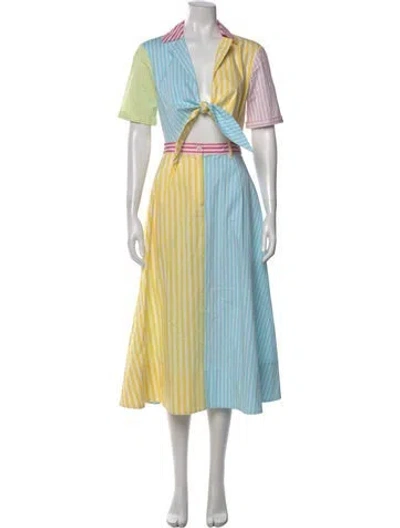 Pre-owned Staud Striped Midi Length Dress In Multi