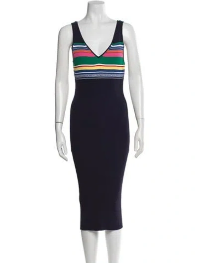 Pre-owned Staud Striped Midi Length Dress In Multi