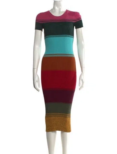 Pre-owned Staud Striped Midi Length Dress In Multi