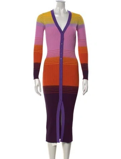 Pre-owned Staud Striped Midi Length Dress In Multi