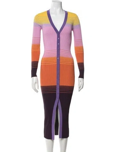 Pre-owned Staud Striped Midi Length Dress In Multi