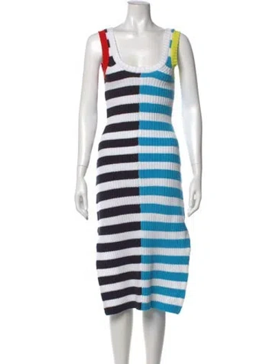 Pre-owned Staud Striped Midi Length Dress In Neutral