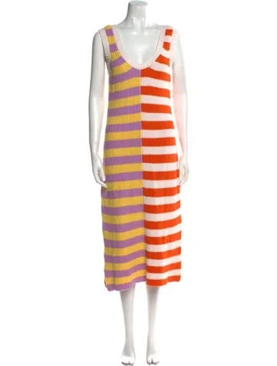 Pre-owned Staud Striped Midi Length Dress In Neutral