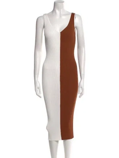 Pre-owned Staud Striped Midi Length Dress In Neutral