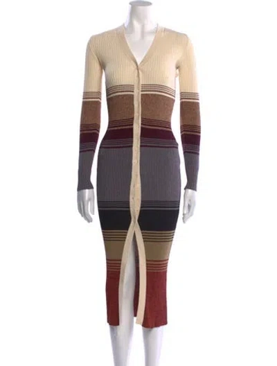 Pre-owned Staud Striped Midi Length Dress In Neutral