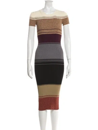 Pre-owned Staud Striped Midi Length Dress In Neutral