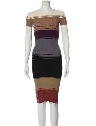 Pre-owned Staud Striped Midi Length Dress In Neutral