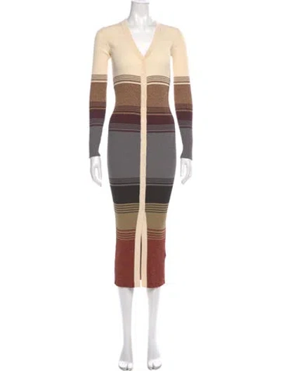 Pre-owned Staud Striped Midi Length Dress In Neutral