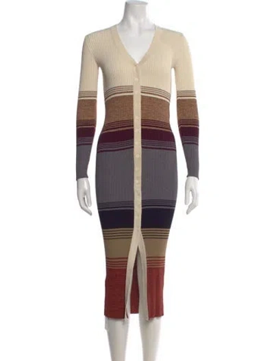Pre-owned Staud Striped Midi Length Dress In Neutral