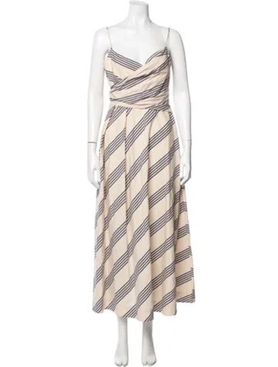 Pre-owned Staud Striped Midi Length Dress In Neutral
