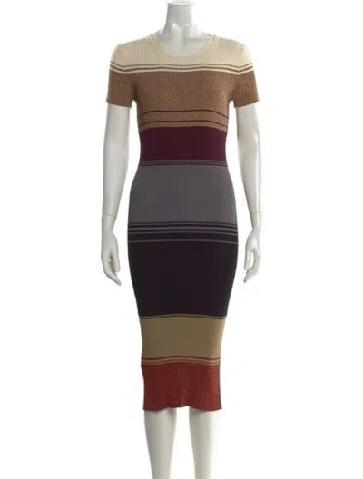 Pre-owned Staud Striped Midi Length Dress In Neutral