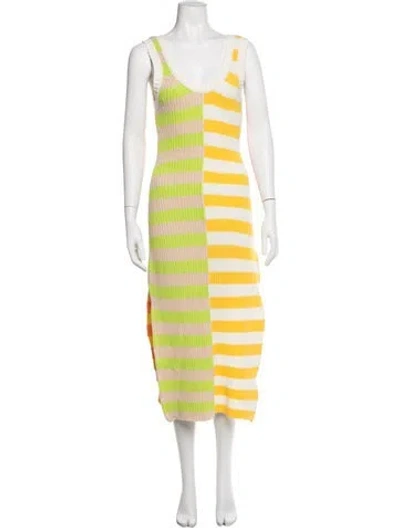 Pre-owned Staud Striped Midi Length Dress In Neutrals