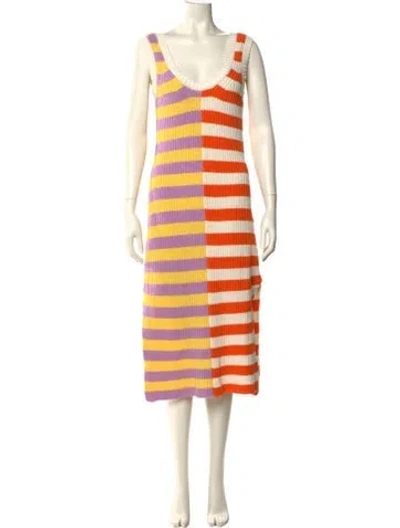 Pre-owned Staud Striped Midi Length Dress In Orange