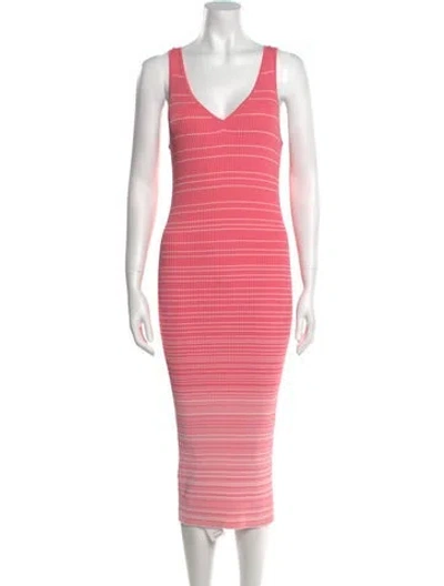 Pre-owned Staud Striped Midi Length Dress In Pink