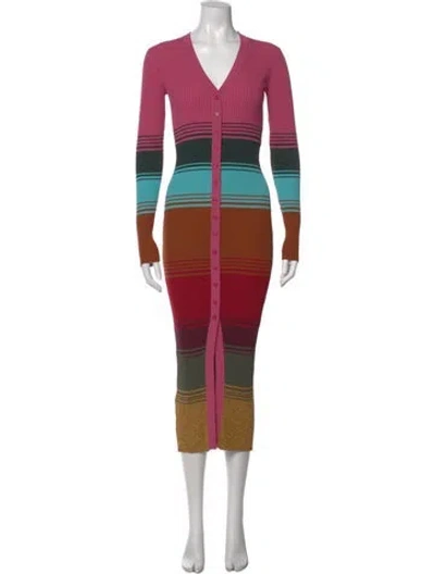 Pre-owned Staud Striped Midi Length Dress In Pink