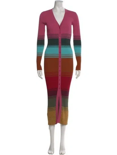 Pre-owned Staud Striped Midi Length Dress In Pink