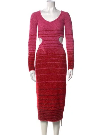 Pre-owned Staud Striped Midi Length Dress In Pink