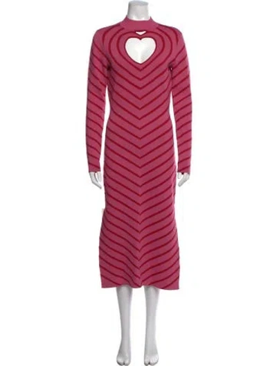 Pre-owned Staud Striped Midi Length Dress In Pink