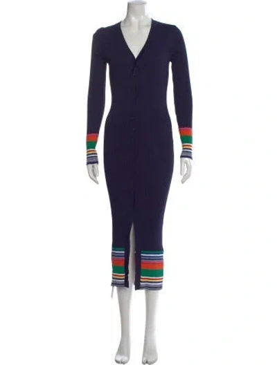 Pre-owned Staud Striped Midi Length Dress In Purple