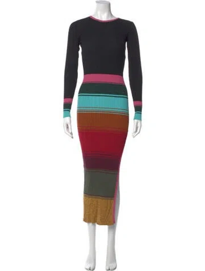 Pre-owned Staud Striped Midi Length Dress W/ Tags In Black