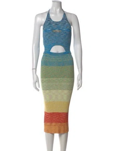 Pre-owned Staud Striped Midi Length Dress W/ Tags In Blue