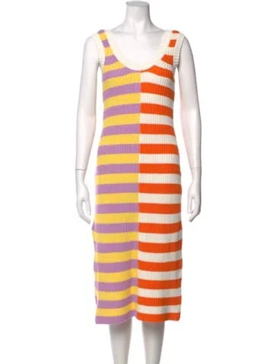Pre-owned Staud Striped Midi Length Dress W/ Tags In Orange