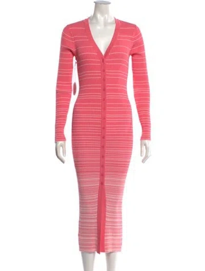Pre-owned Staud Striped Midi Length Dress W/ Tags In Pink