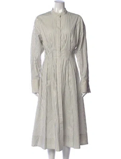 Pre-owned Staud Striped Midi Length Dress W/ Tags In White