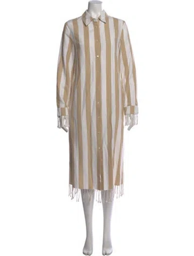 Pre-owned Staud Striped Midi Length Dress In White