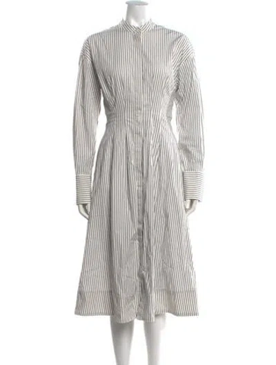 Pre-owned Staud Striped Midi Length Dress In White